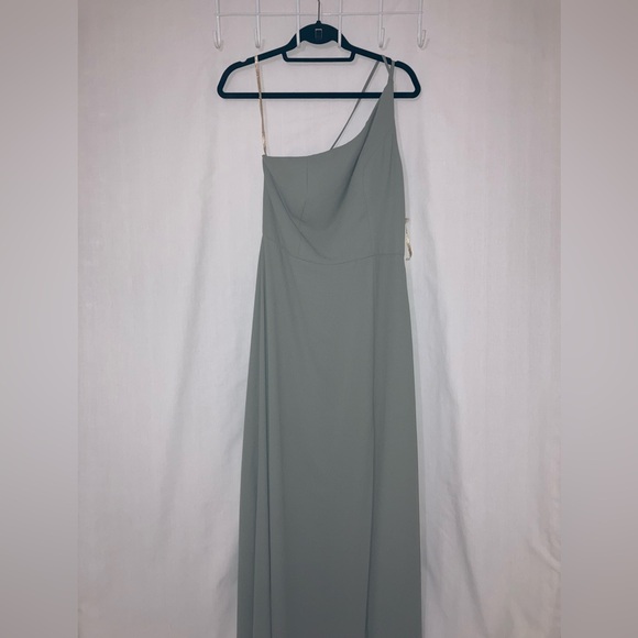 NWT Jenny Yoo Carly One Shoulder Bridesmaid Dress in Moss Pebbled Crepe Sz 10 - Picture 6 of 16